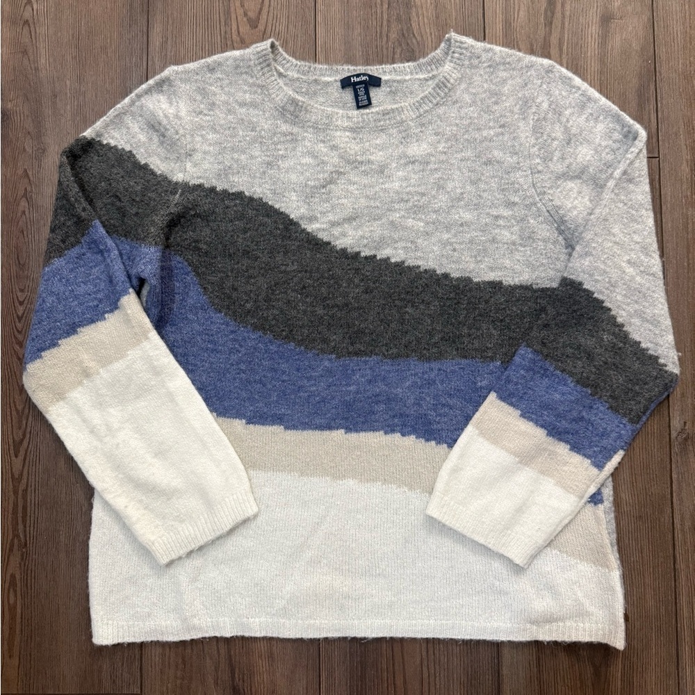 Hatley Grey Melange Landscape Sweater Colorblock Wool Blend Womenโs Large